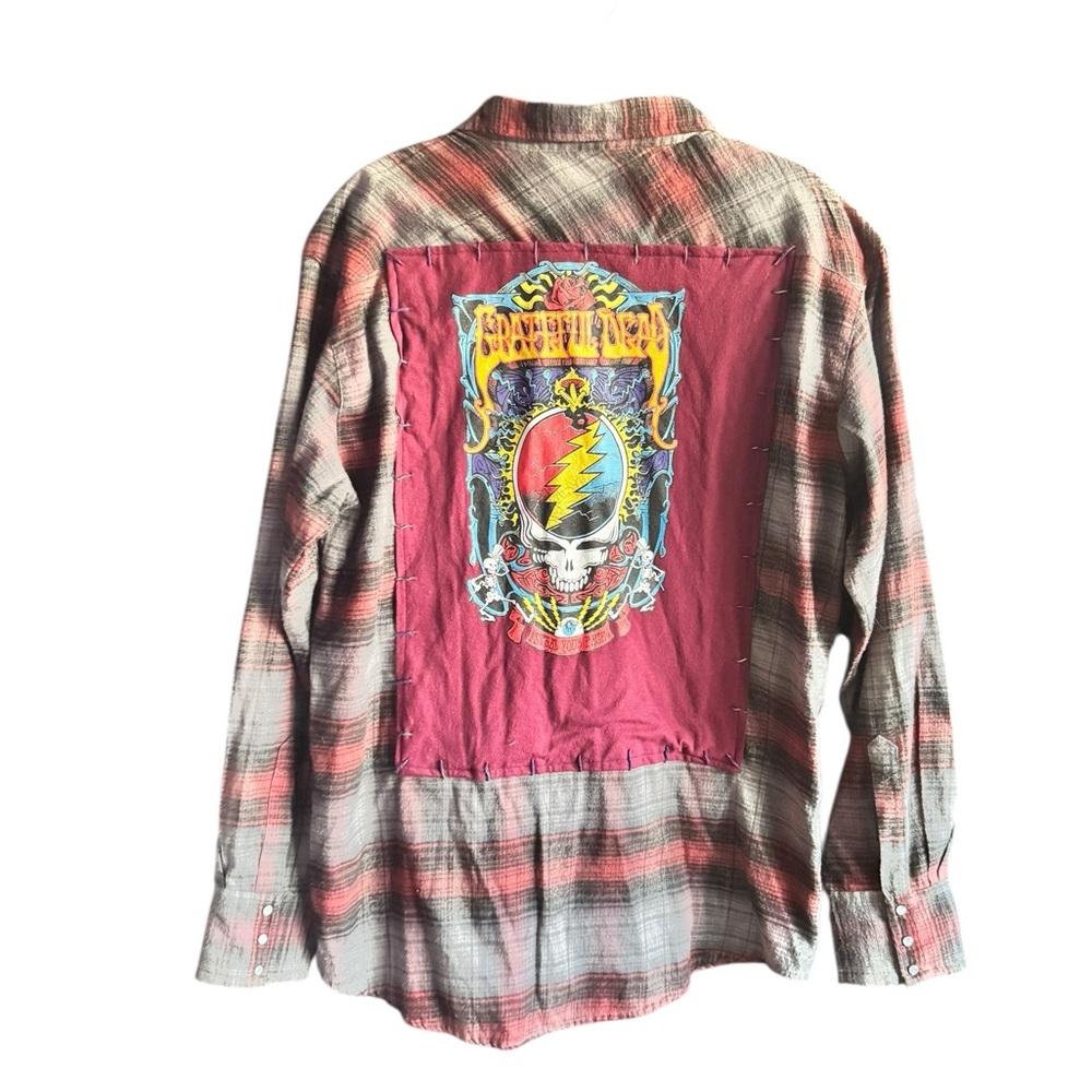 Upcycled Canyon Guide Outfitters XLT Tall Plaid Flannel Shirt w/Grateful Dead Z4